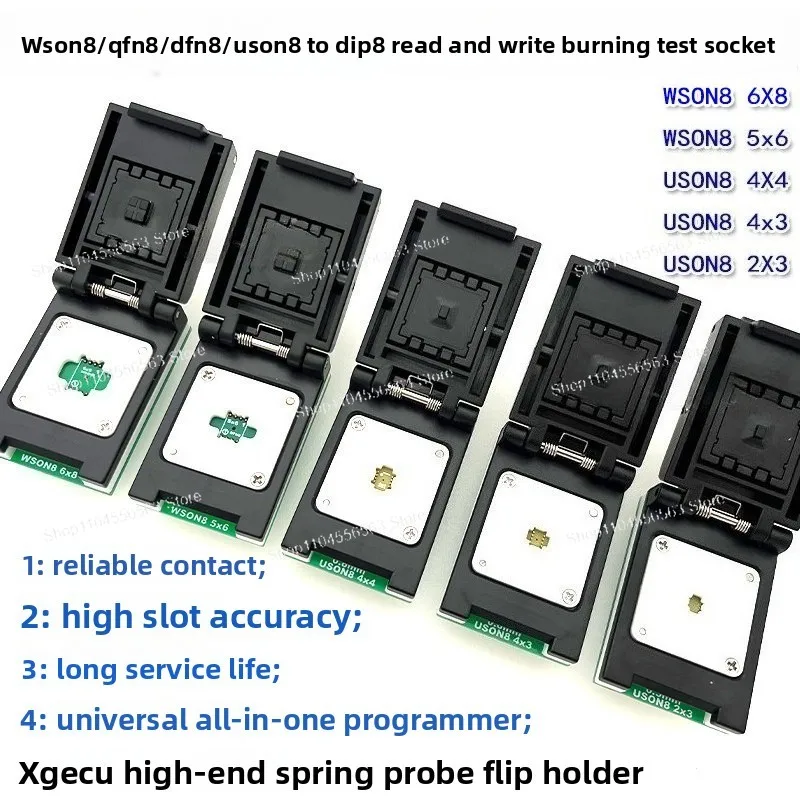 Clamshell IC Test Socket DFN8 QFN8 WSON8 USON8 1.27mm Pitch 5X6 6X8 Chip Read Write Programming Socket