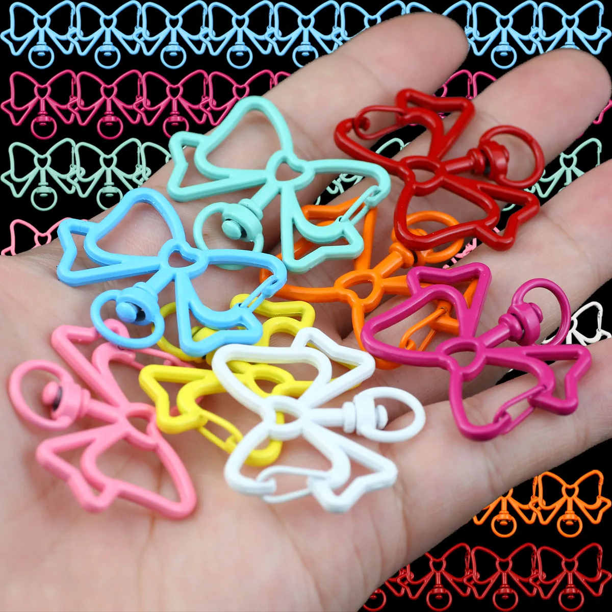 3/6/9pcs Bow tie shape Snap Hook Colorful Lobster Key Clasps Dolls/Label Connector Baking Paint For Jewelry Making DIY Findings