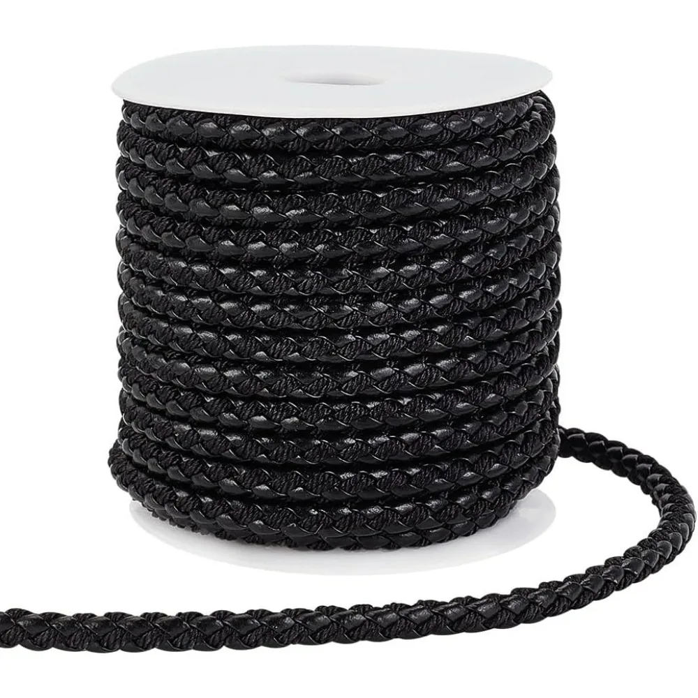 10 Yards Round Braided Leather Cord 5.5mm Leather Rope Black Jewelry Craft Cord Tie Cording Leather Strap Bolo Cord Making Kit