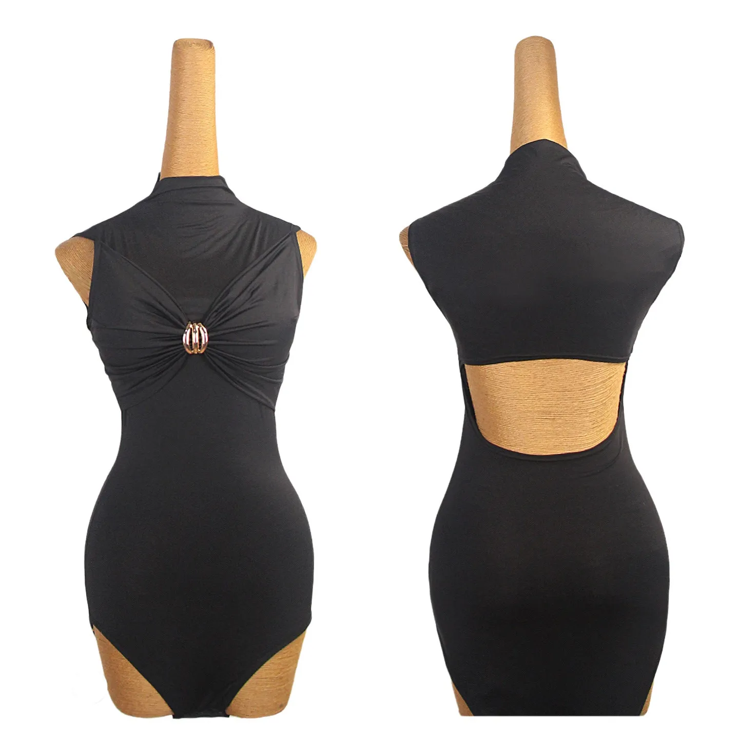 Latin Dance Leotard Black High Neck Sleeveless Back Cutout Bodysuit Adult Salsa Cha Cha Rumba Dance Practice Training Top