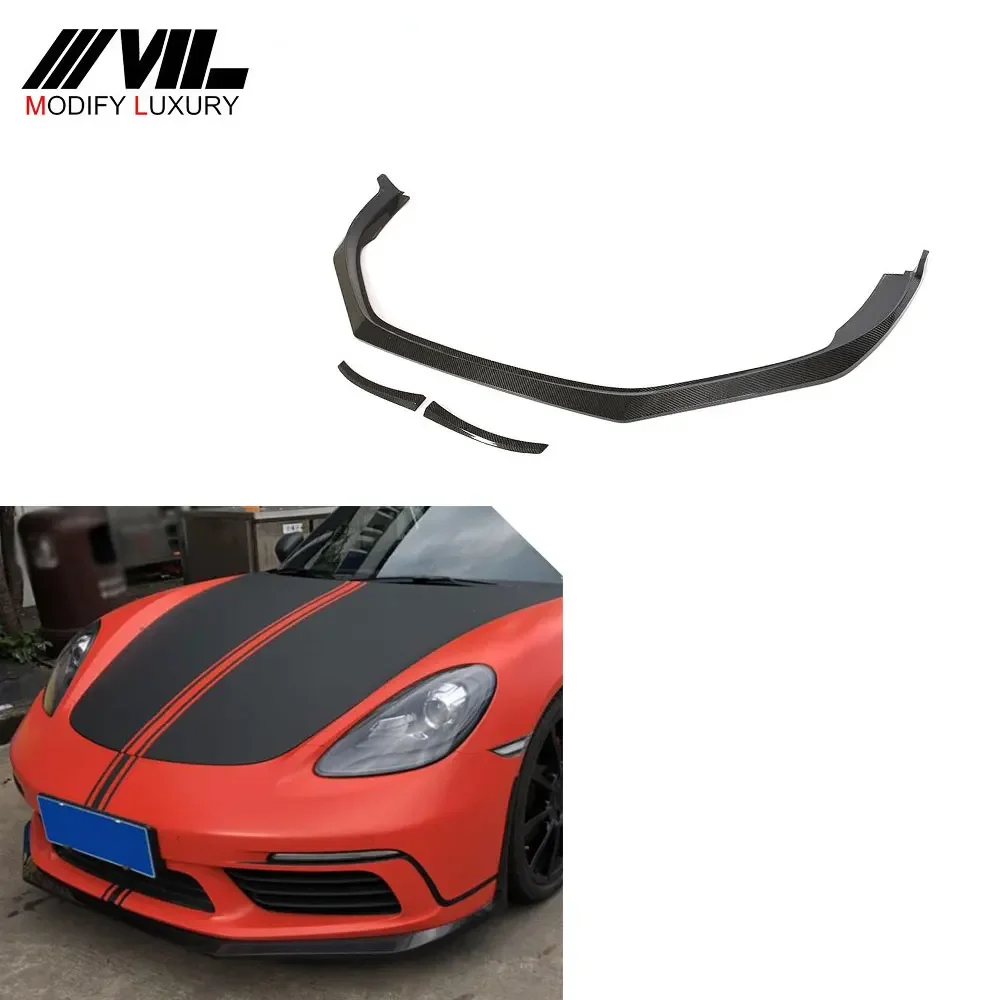 3pcs/set Carbon Fiber Front Lip for Porsche 718 Boxster Cayman 2016-2018