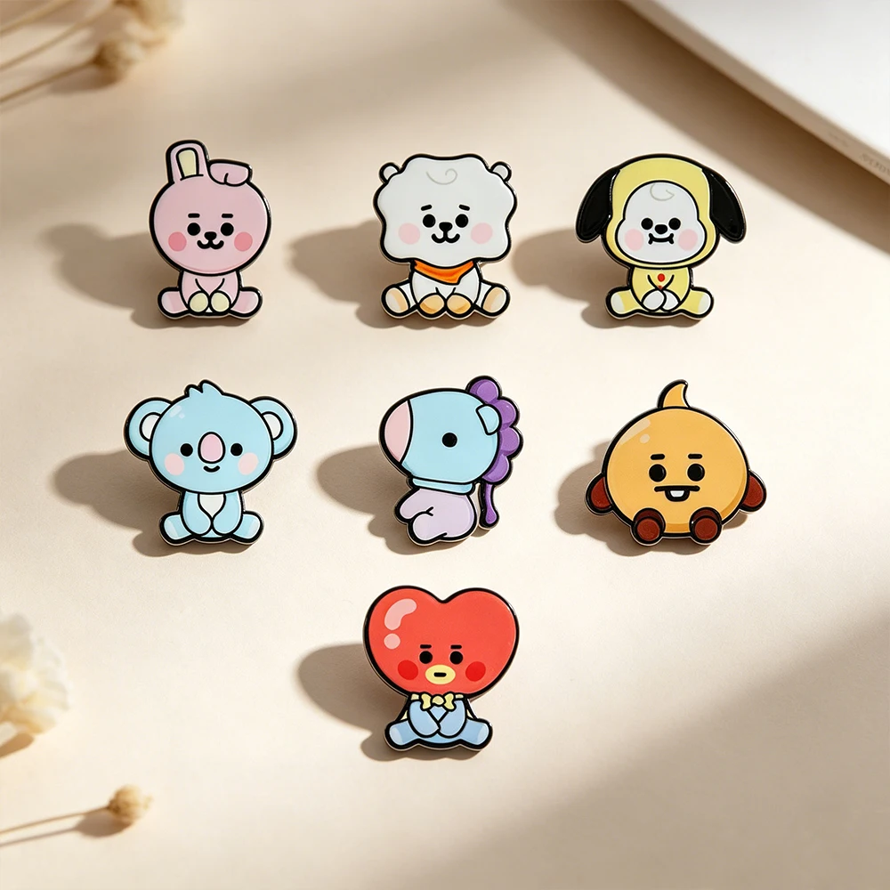 7 Pcs BT21 Creative Personality Badge Clothes Brooch Cartoon Cute Boys Girls Schoolbag Decoration image 2