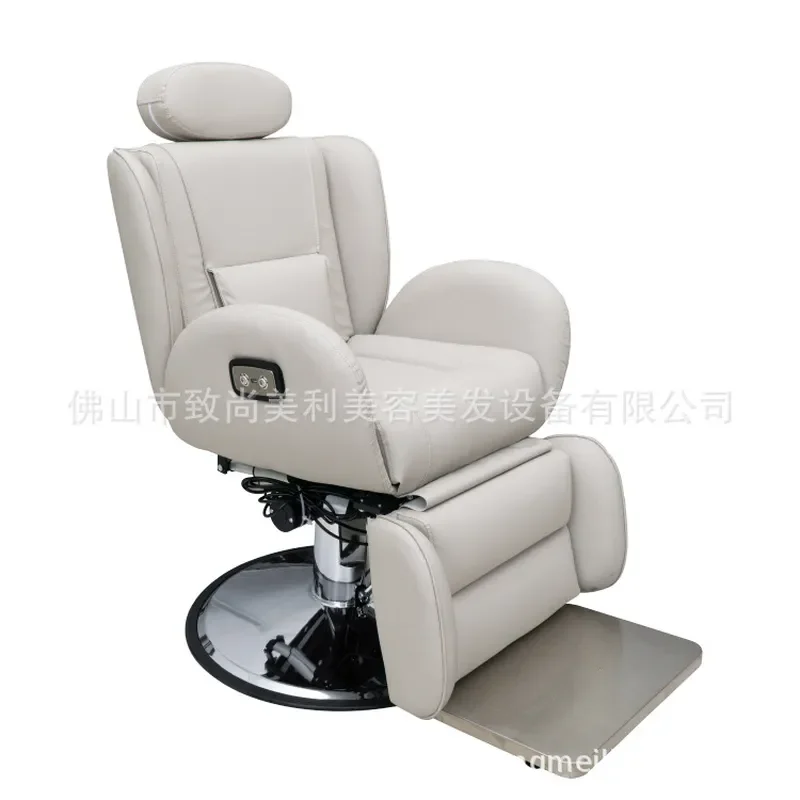 Electric Hydraulic Barber Chair Reclining Leather Salon Seat with Headrest Large Base Rotating Lift for Hair Care Studio