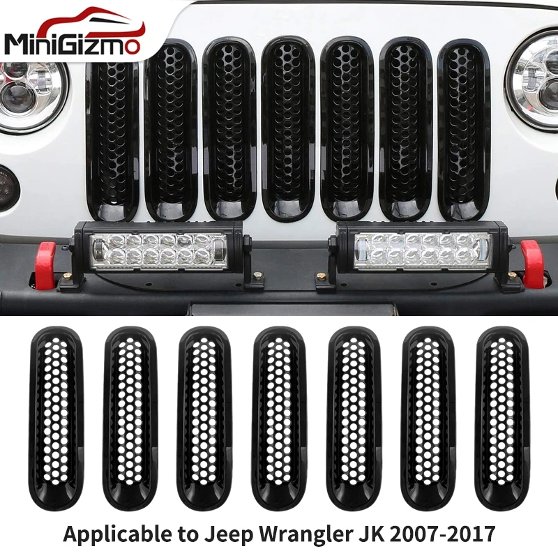 Automobile Modification Inserts ABS Front Grill Mesh Racing Grille Kit for Jeep Wrangler JK 2007-2017 Undamaged Installation