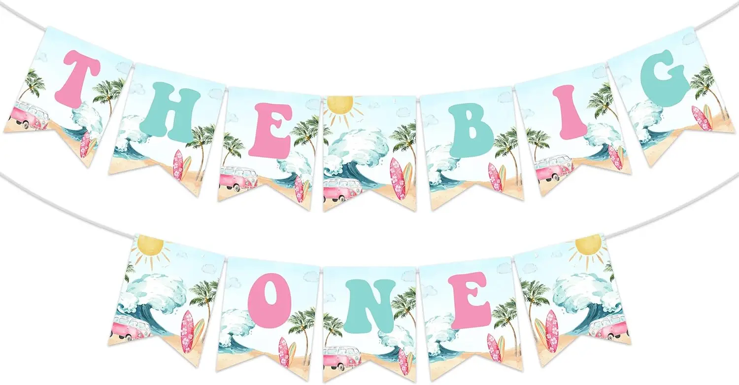 

The Big One Surf Banner Summer Surfing 1st Birthday Party Decor Surf Van Surfboard Palm Tree Beach Birthday Decor