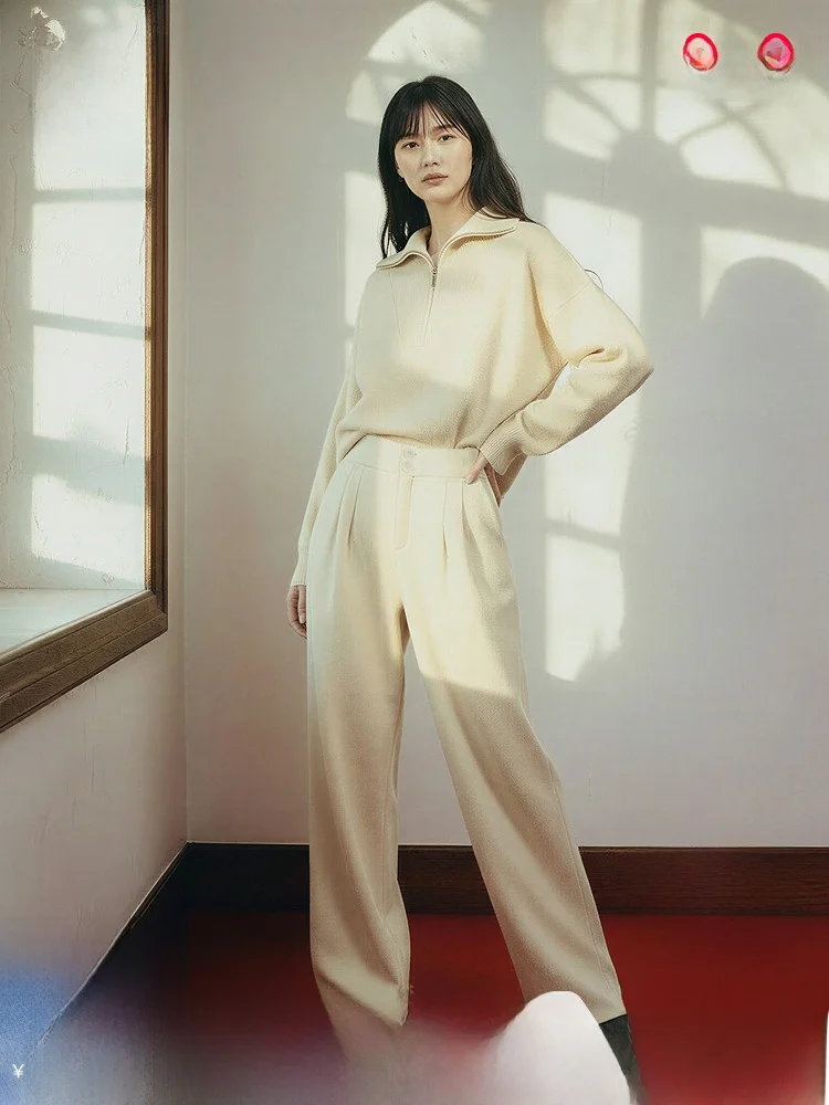 

H&M Women's Spring 2026 Cosite Thin Fce Micro Wide Leg Pants Inner Straight Commute Long Trousers Casual Pants