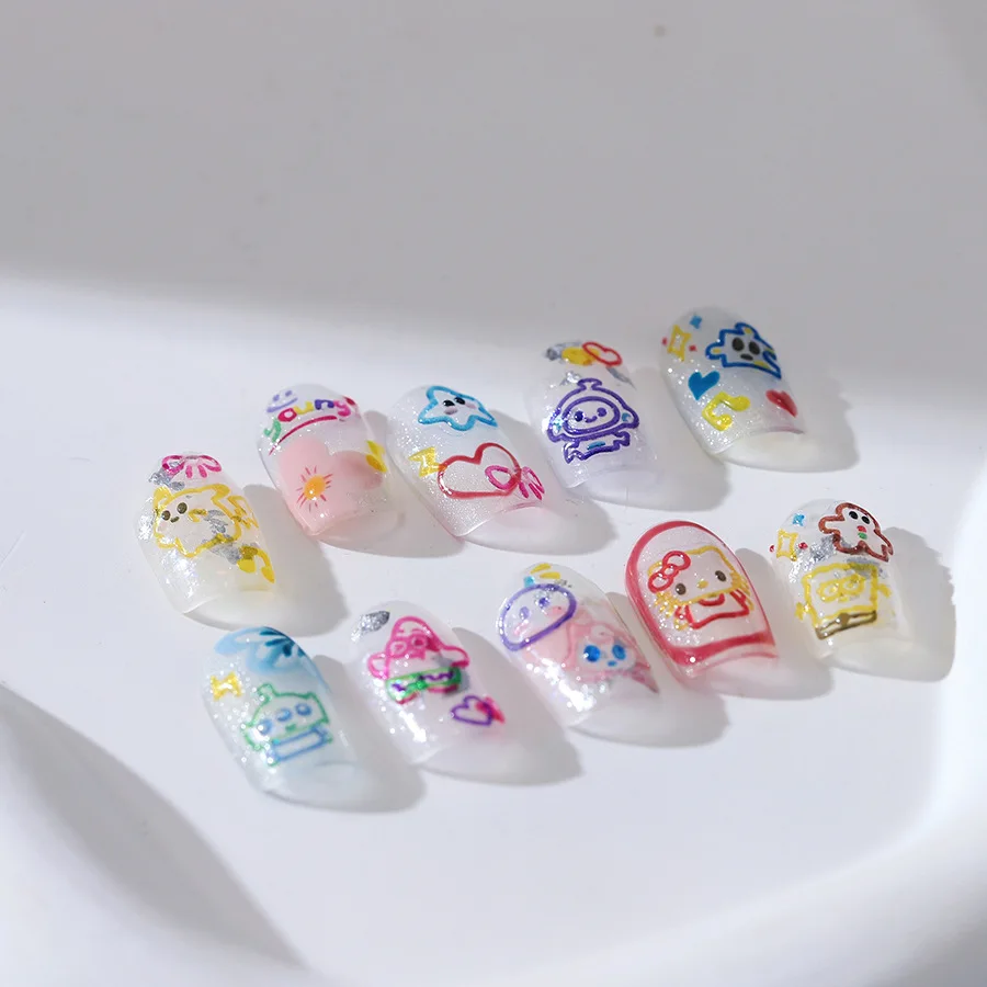 Cartoon Colorful Cute Jelly Nail Sticker Bright Star Bow Naughty Note Little Monster DIY Self-adhesive Nail Art Decal