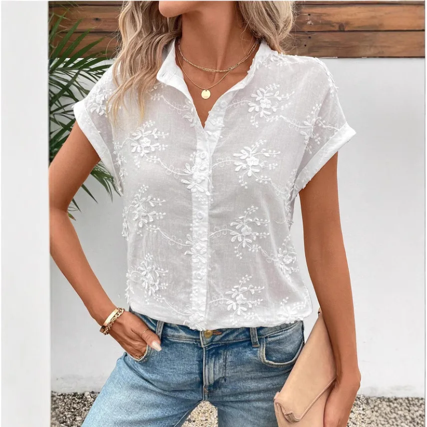 

Summer Blouse For Women, 2025 Clothing, New Fashion Y2k Clothes, Shirts And Blouses With Smooth Embroidery, Informal Tops