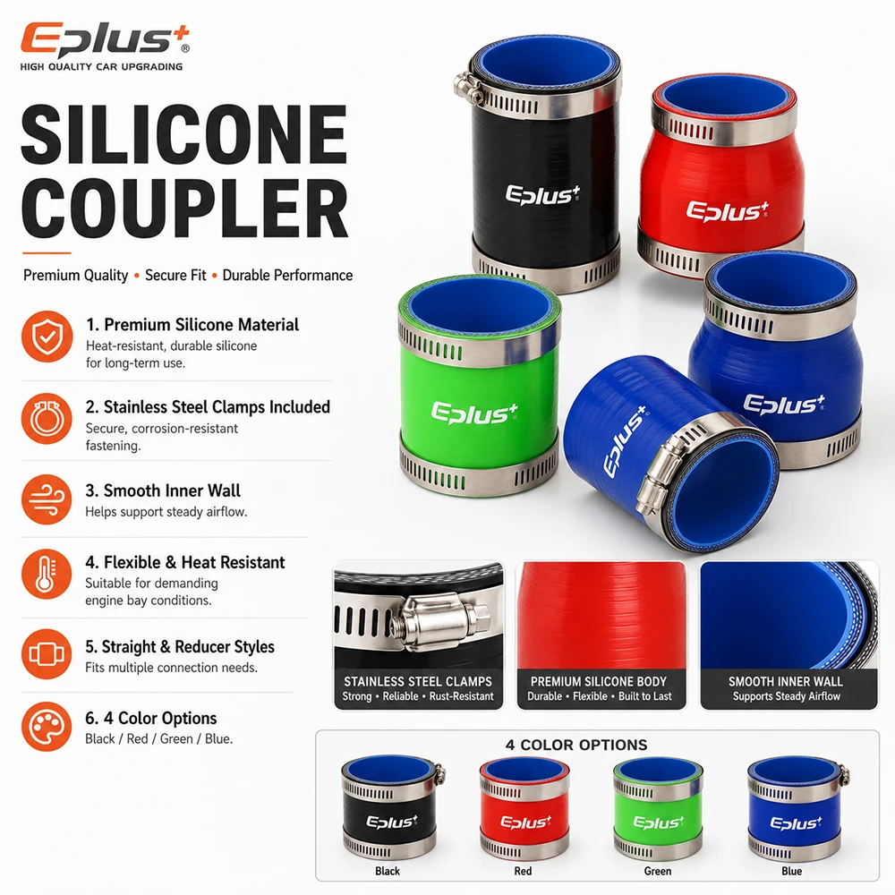 EPLUS Universal 4-lagiger Gerader Silikon-Schlauchverbinder Verstärkter Turbo-Ansaug-Ladeluftkühler-Adapter Blau Schwarz – Detail 4
