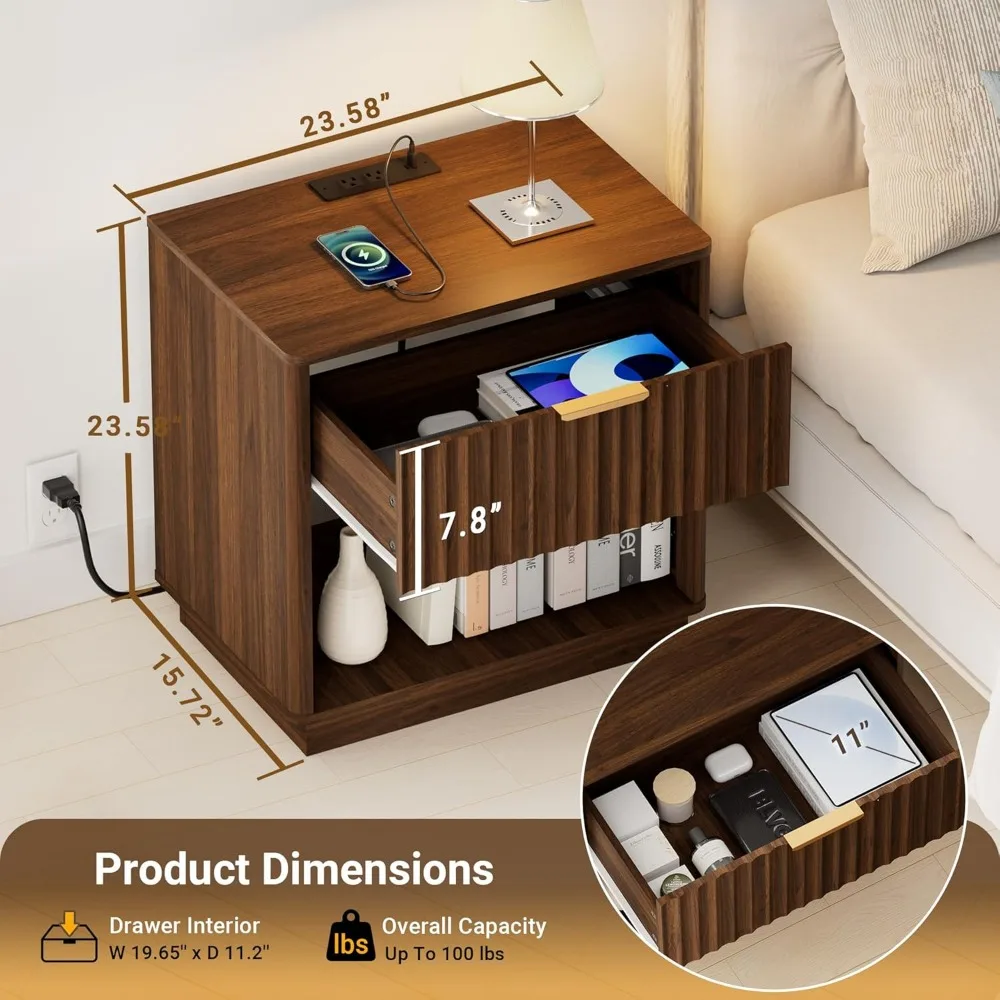 منضدة خشب الجوز الحديثة في منتصف القرن مع قاعدة شحن، وطاولة جانبية كبيرة مع درج ورف مفتوح لاستخدام الطاولة النهائية