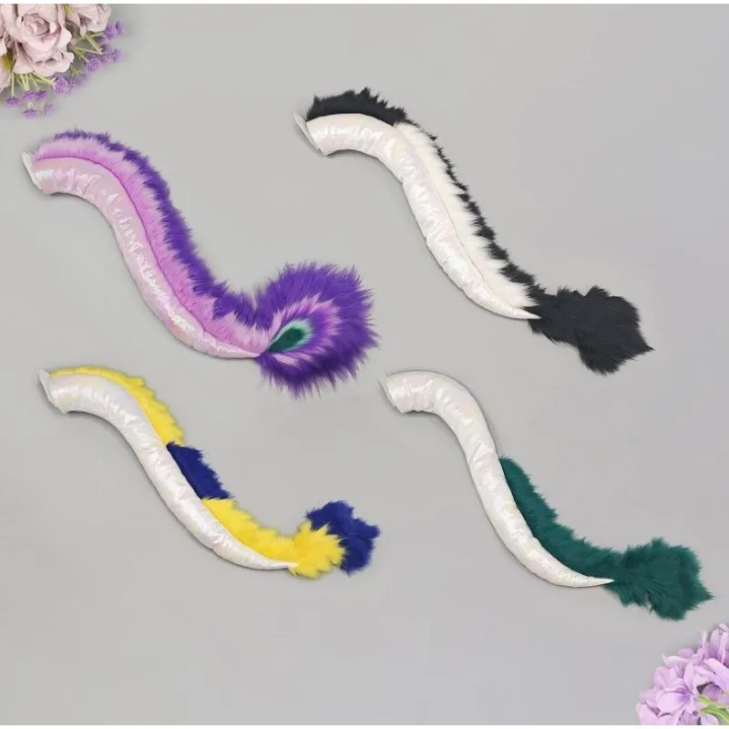 4 Colors Iridescent Dragon Tail Faux Fur Animal Cosplay Tail Costume Accessory for Halloween Carnival Party Dress Up