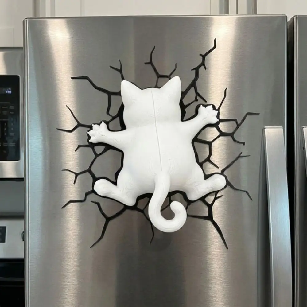 Novelty 3D Crack Cat Fridge Magnet 3D Printed Optical Illusion Animal Magnet Ornament Realistic Whimsical