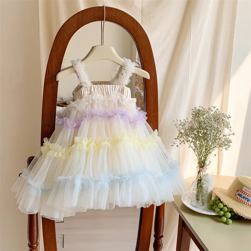 

Girls' Dress Summer Clothes Fashionable Baby Suit-Year-Old Children Puffy Tulle Skirt Children Straps Princess Skirt