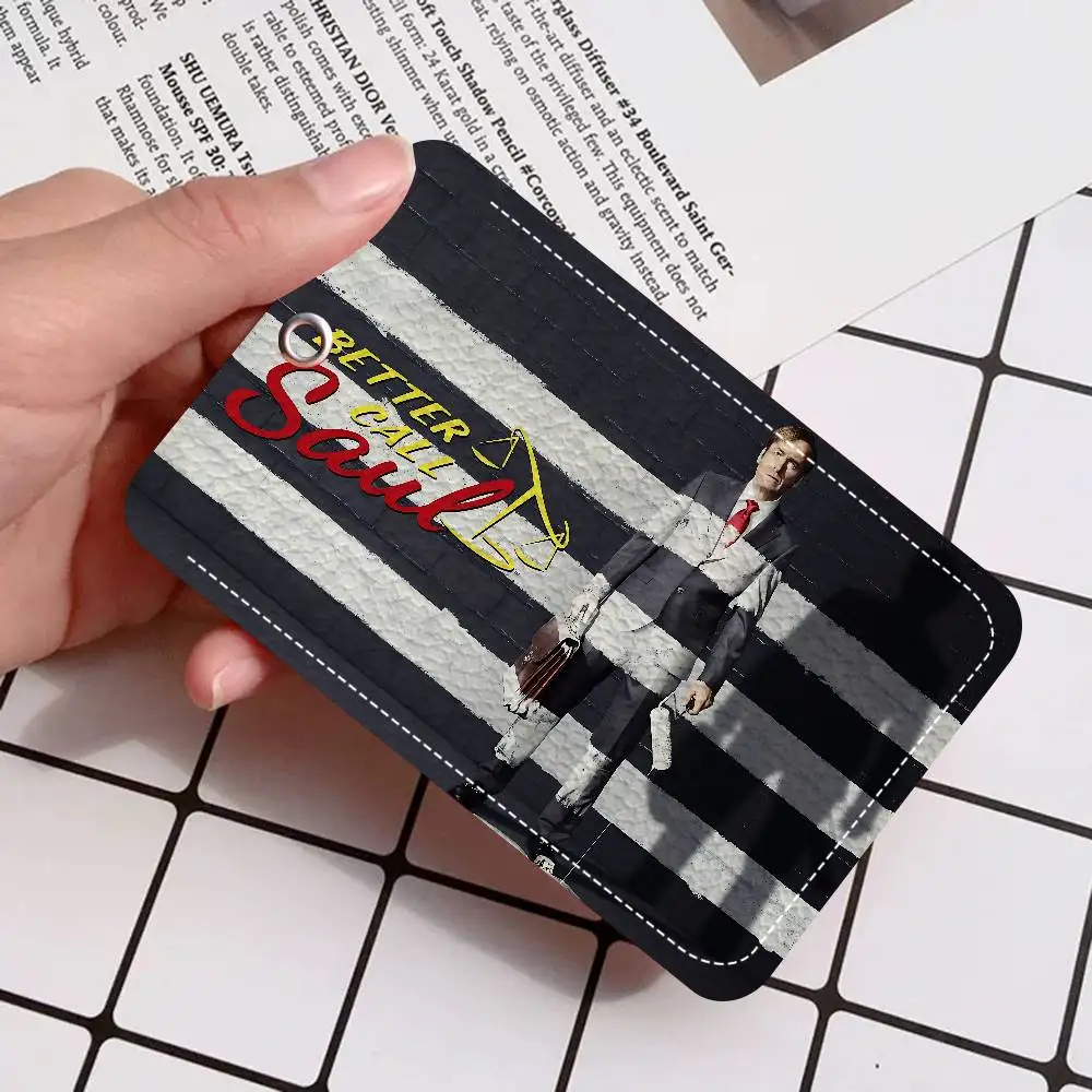 Classic Better Call Saul 1Pc PU Leather Card Holder Keychain Key Ring Door Lock Access Tags ID Card Case Keychain Card
