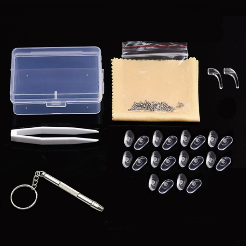 Fashion Eyeglass Sun Glasses Screw Nut Nose Pad Optical RepairTool Assorted Kit Metal Glasses Repairing Accessories with Box