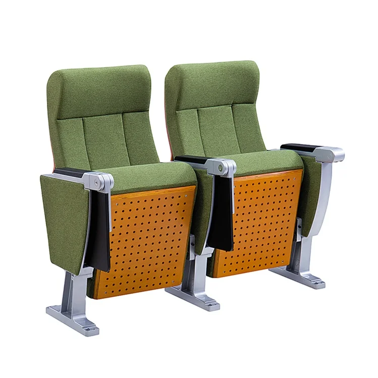 Luxury Custom color Green Aluminium Alloy Folded Chairs Church Auditorium with Plastic Writing Pad,conference meeting hall chair