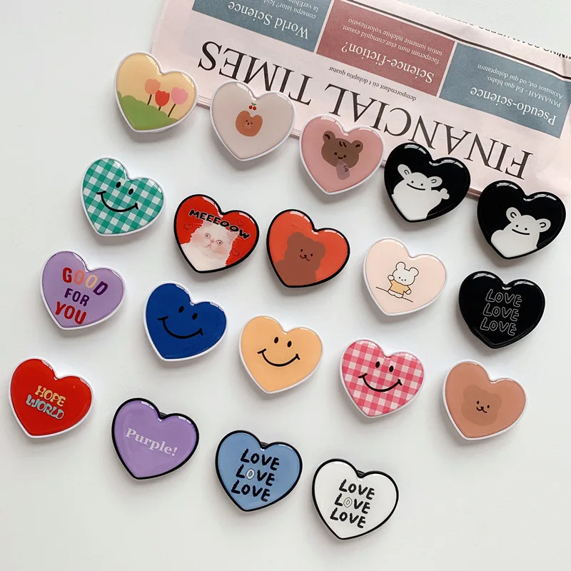 Love Heart Style Epoxy Mobile Phone Holder Air Cushion Bracket Back Sticker Telescopic Bracket Desktop Ornaments Gifts