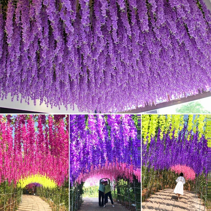 Artificial Flower Hanging Wisteria Garland Silk Vine Long String Home Garden Outdoor Wedding Party Decoration Glitter roses Rose