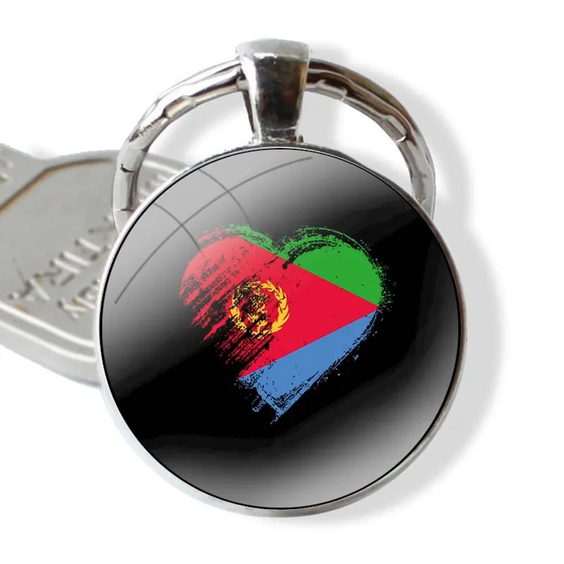 Eritrea Flag banner Keychain Handmade Glass Cabochon Key Ring Holder Pendant Key Chains