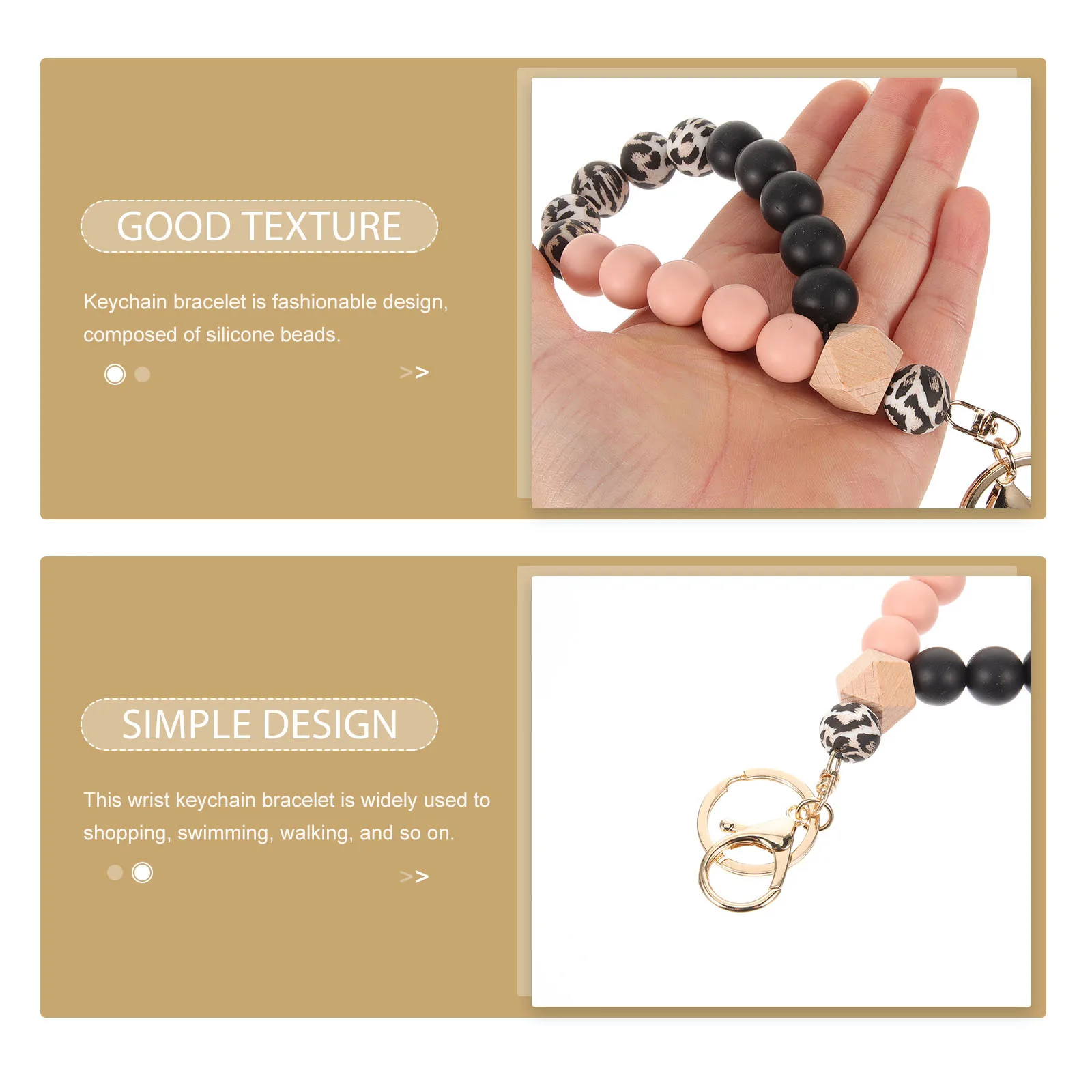 

Stylish Leopard Print Keychain Wristlet Bracelet Silicone Beads Smooth Touch Long-Lasting Multi-Purpose Ideal for Shopping