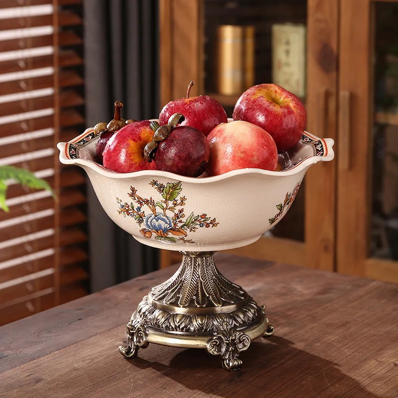 American Ice Crack Retro Ceramic Fruit Plate Living Room European Tall Fruit Bowl Decorative Fruit Plate Ornaments