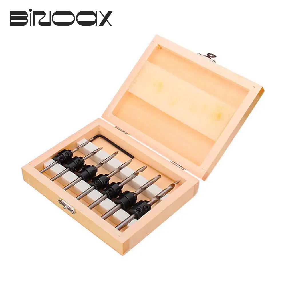 

7pcs Tapered Drill Bit Countersink Drill Set Adjustable Stop Collar Wood Screw Drills Tapered Countersink Drill Set