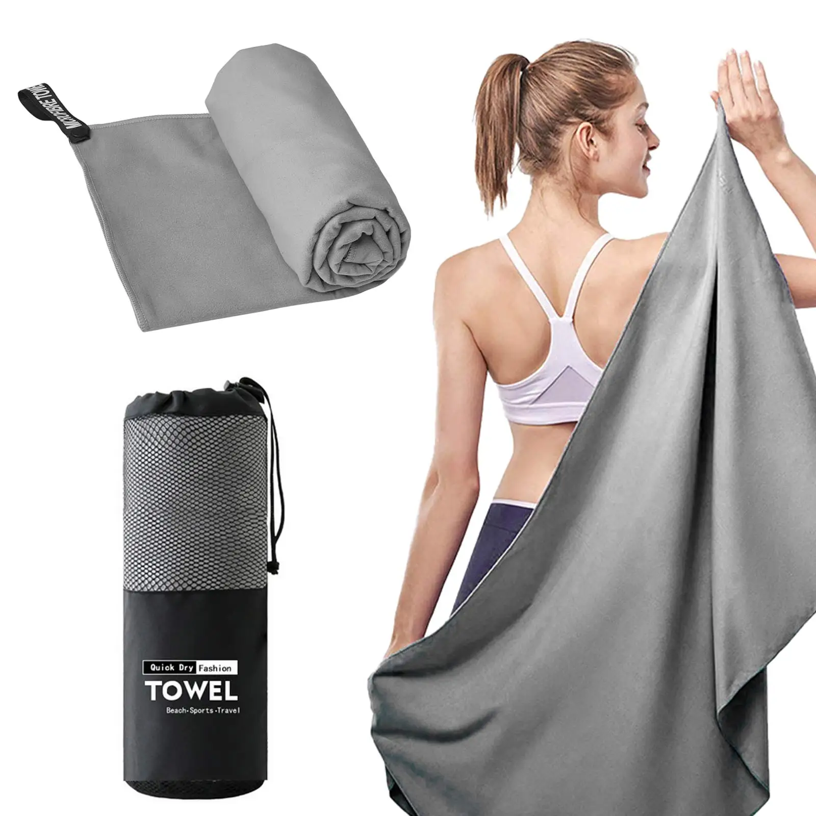 

Sports Microfiber Quick Dry Pocket Towel Blanket Portable Ultralight Absorbent Towel with Storage Bag for Beach Swim Gym Fitness