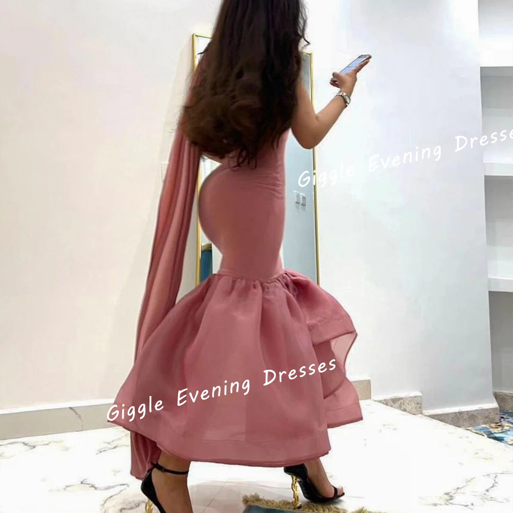 Crepe One-Shoulder Mermaid Prom Gown Saudi Arab Close-Fitting Ankle-Length Draped Summer Elegant Ladies  Evening Dresses 2024