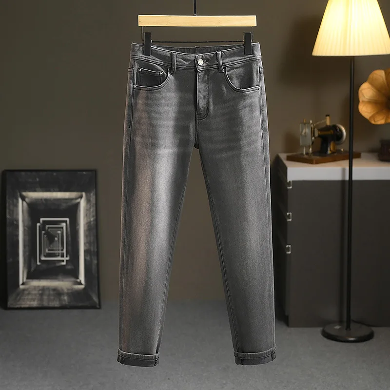 Retro Gray Jeans Men's Spring and Autumn Washed Nostalgic All-Matching Fashion Brand High-End Casual Light Luxury Slim-Fit Pants