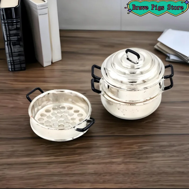 Miniature Ornaments 1:12 Kitchen Decoration Metal Cooking 3 Tier Steamer Toys