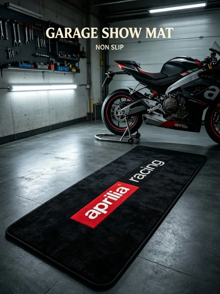 Długa flanelowa mata podłogowa z logo Aprilia Racing, miękka pluszowa antypoślizgowa mata do garażu motocyklowego, chłonna wodę, zmywalna, prostokątna. — 2
