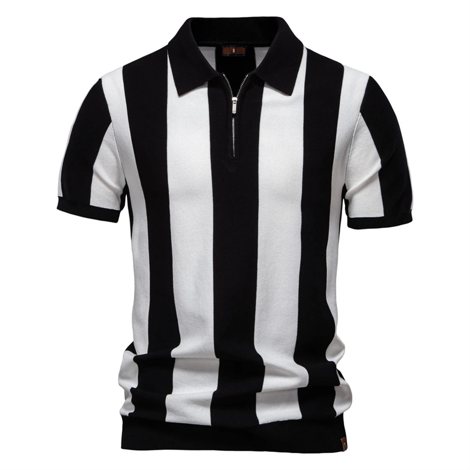 Summer Stripe Polo Shirt Men Short Sleeve Polo Shirt Fashion Casual Contrast Color Stripe Tops