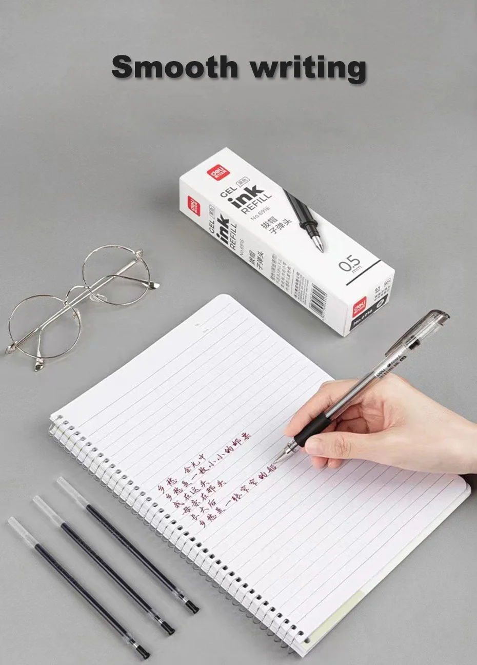 Deli 20Pcs/lot Gel Pen Refill 0.5mm Ink Black Red Blue Colors Refills Writing Signature School Stationery Supplies Pen Core Gift