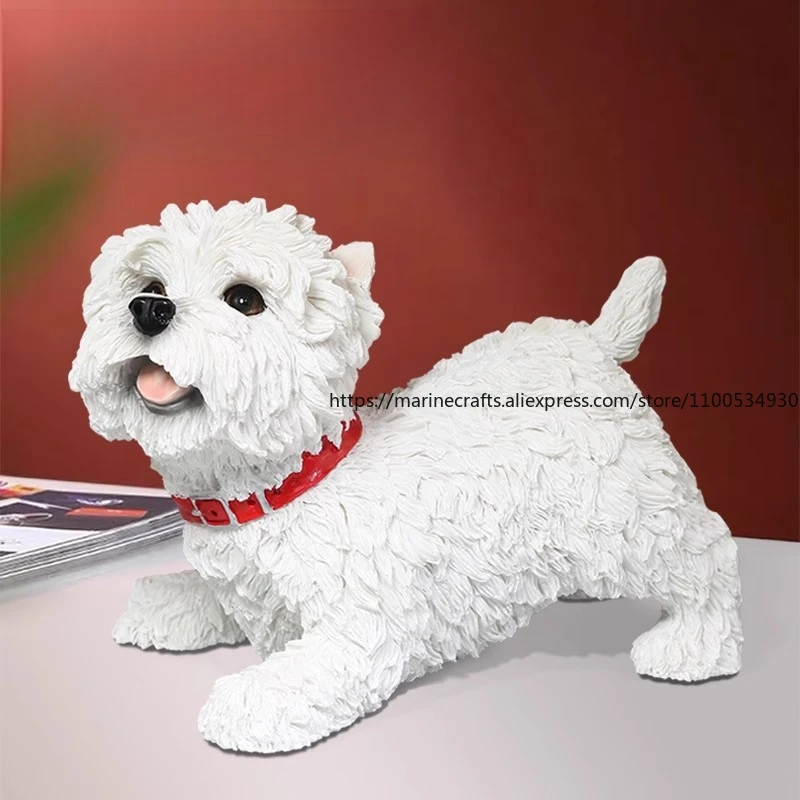 

Adorable West Highland Terrier Statue Realistic Resin Car Decor Cute White Dog Figurine Dashboard Home Display Handmade Craft