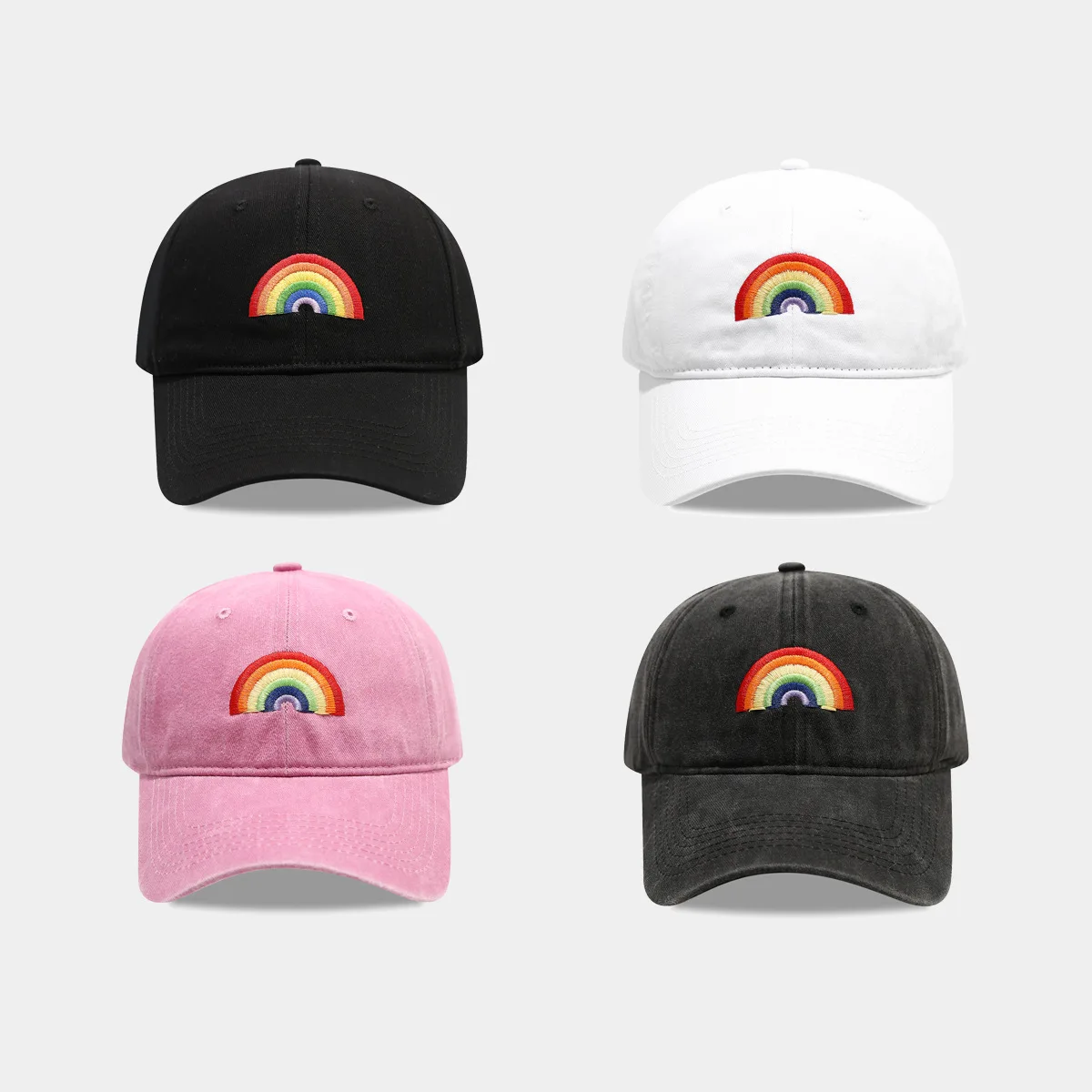 

Hot Selling Rainbow Embroidered Duck Tongue Hat Recreational Retro Vintage Baseball Cap Soft Top Cotton Adjustable Sunscreen Cap