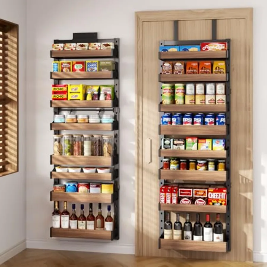 

8-Tier Over The Door Pantry Organizer, Heavy-Duty Metal Wall Mount or Hanging Spice Rack, behind the door storage Shelves with