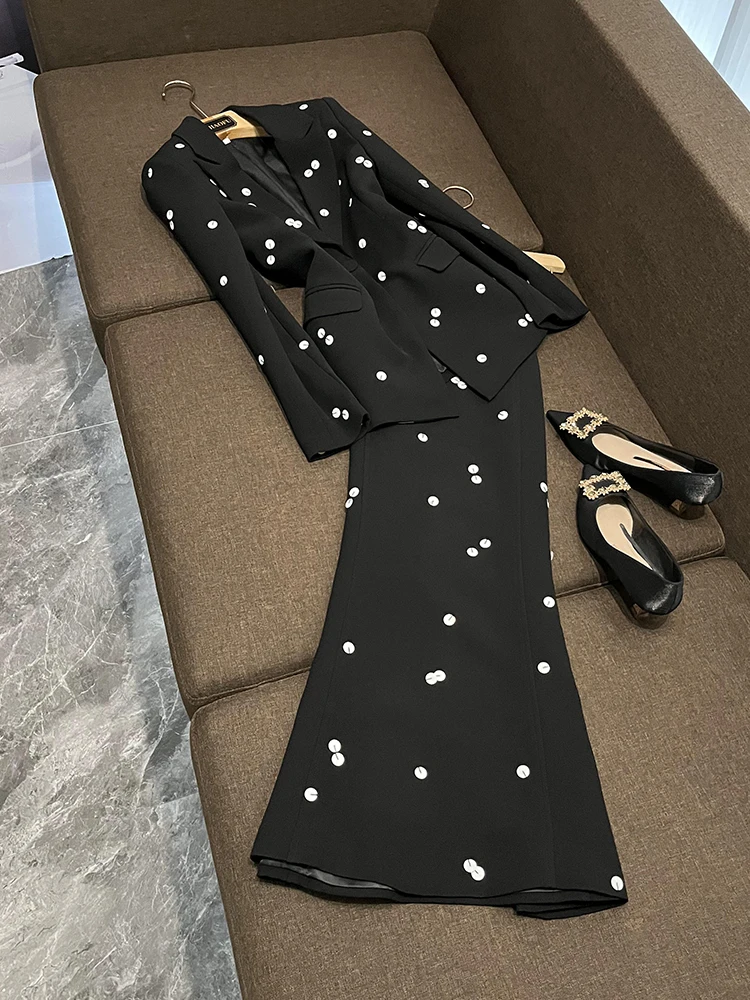 

New Celebrity Fashion Sequin Embellished Color Block Suit Jacket Fish Tail Midi Skirt A03054 Spring 2026 Ladies' Ensemble