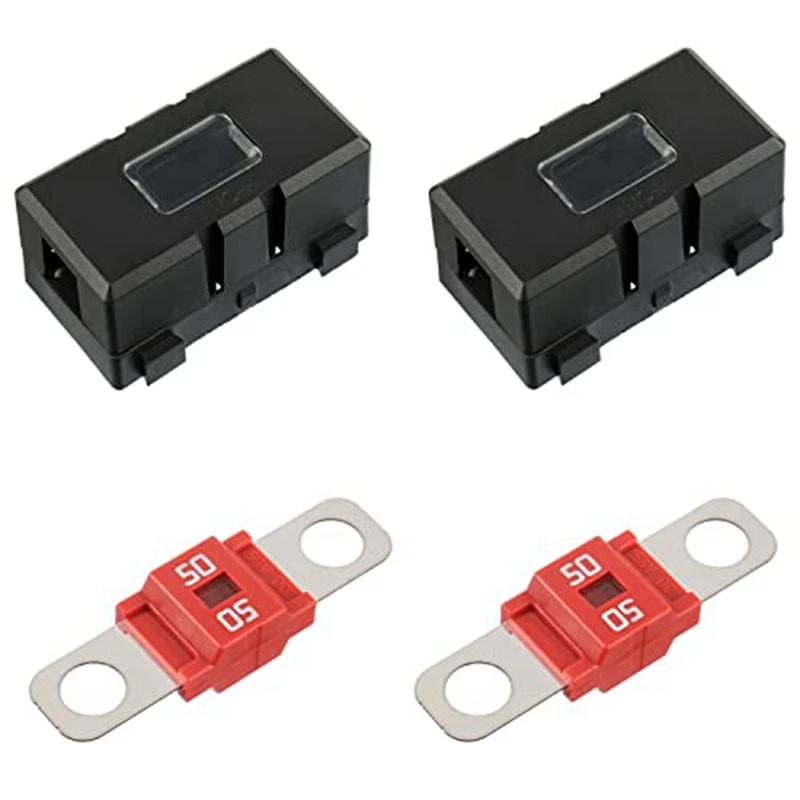 2 X ANS-H Car Fuse Holder And 2 X High Current Bolt On Midi Fuses 40A Amp Plastic Car Flat Fuses For Cars, Trucks, Vehicles 50A