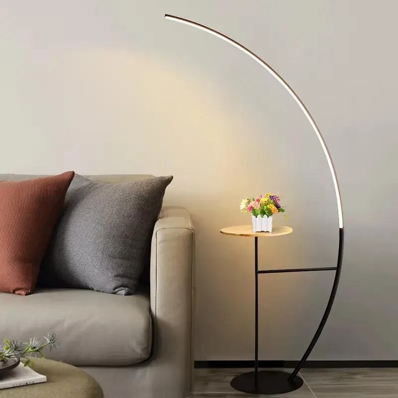 Modern Luxury LED Floor Lamp Wrought Iron Nordic Designer Gold Black Curved Corner Standing Light for Home Hotel Decoration