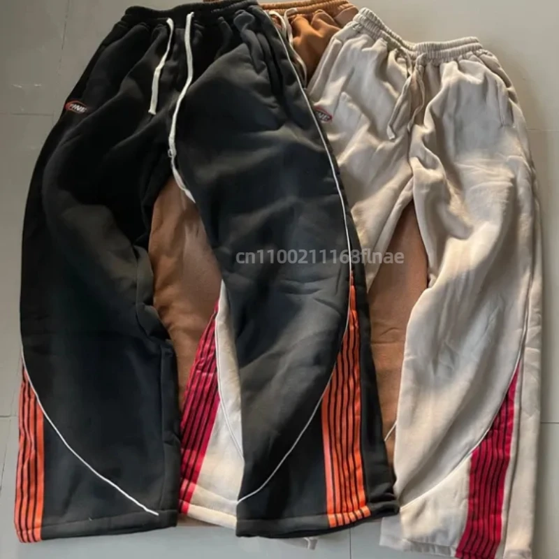 Pantaloni hip-hop da ballo di strada, colori contrastanti casual, pantaloni sportivi versatili con coulisse a gamba larga e gamba dritta da uomo e da donna