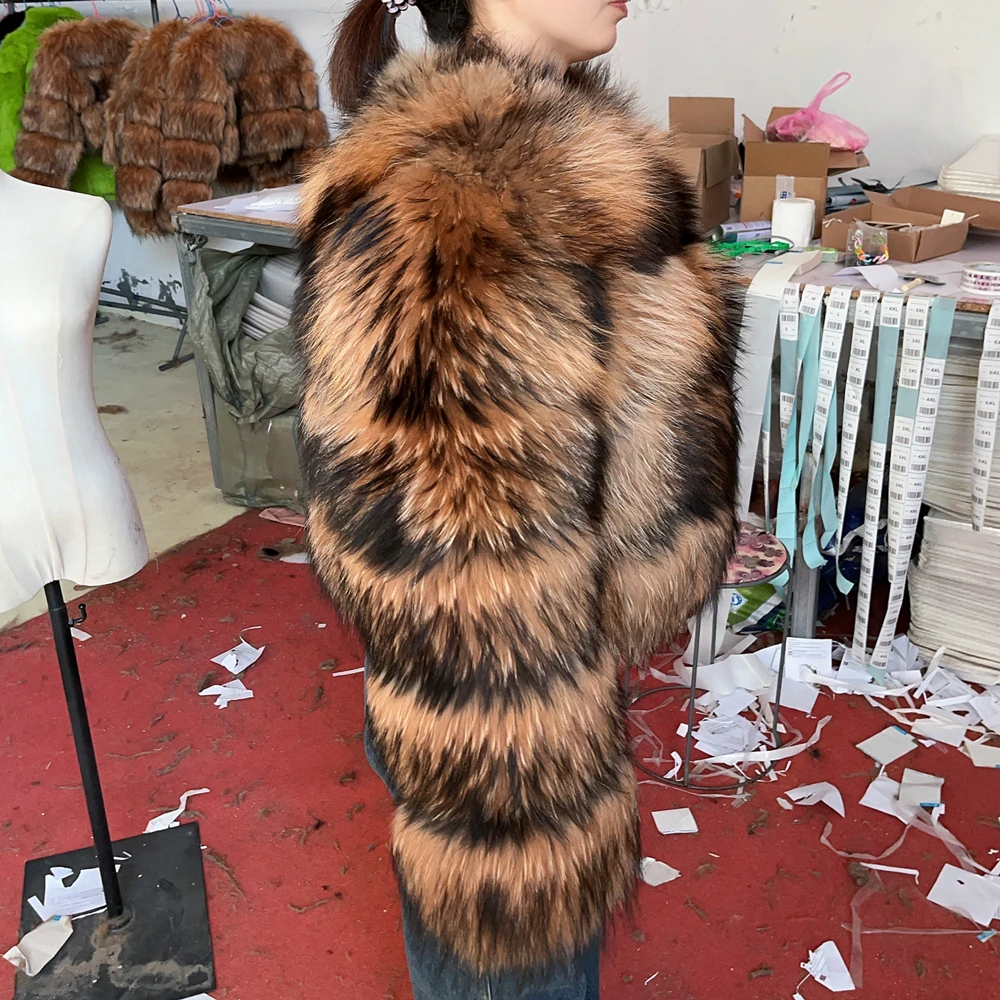 QUEENTINA Real Raccoon Fur Coat Winter New Outwears Women's Fashion Jacket High Quality Clothing Natural Raccoon 2025