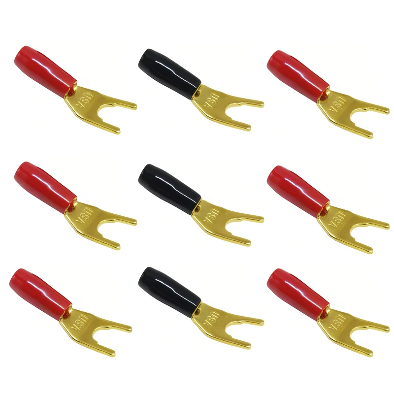 Solderless Y/U Shape Spade Banana Connectors - Gold Plated for Speaker Cable Power Terminals