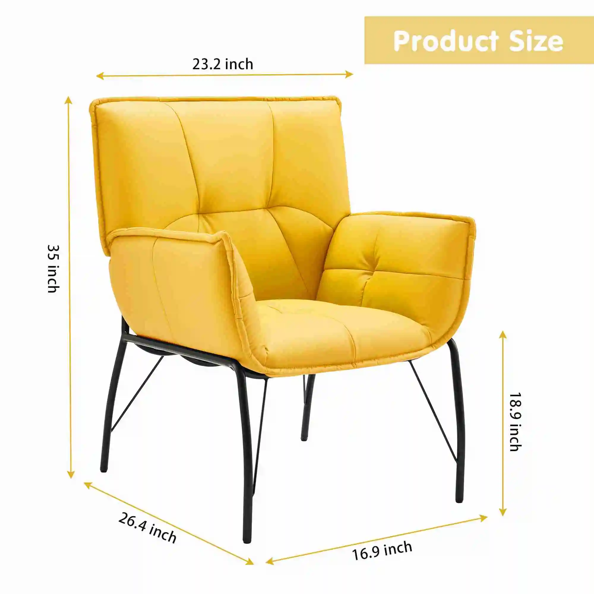Chair Body Hugging Chair Metal Legs Faux  Sponge Filling Modern Chair For Reading Room Relaxing Room Yellow Lounge Accent Chair