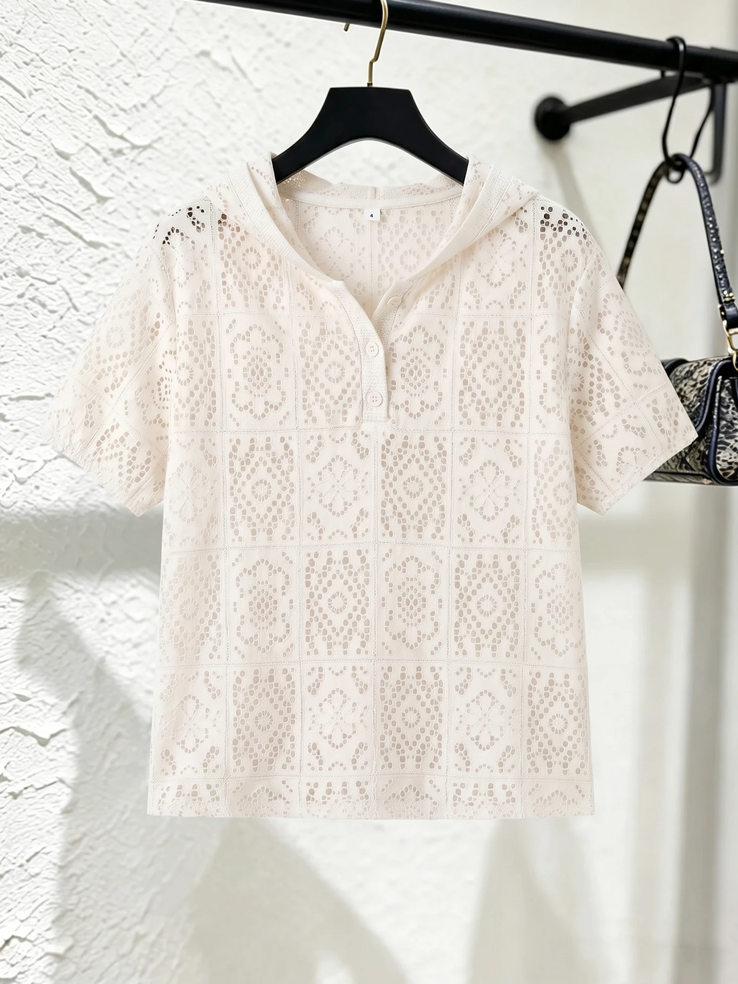 Elegant Lace Summer Design Hat T-Shirt Loose Casual Unique Super Beautiful Sun Protection Women's Fashion Commute Shirt
