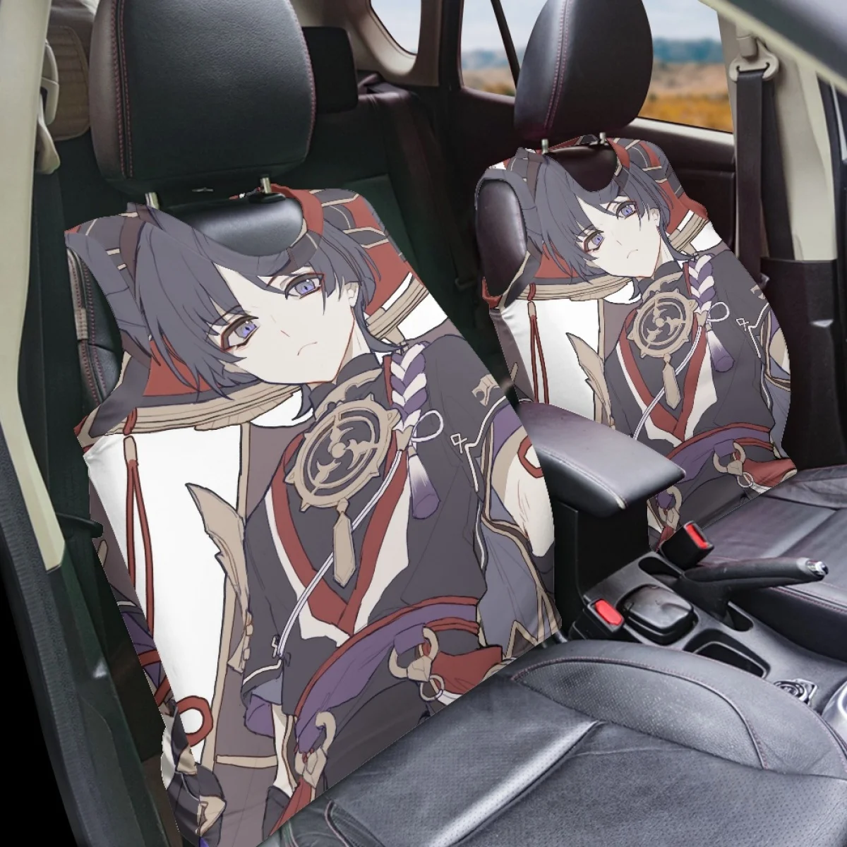 INSTANTARTS Genshin Impact Car Front Vest Seat Cover Anime Trend Auto Intorior Decor Easy to Install Vehicles Vest Covers