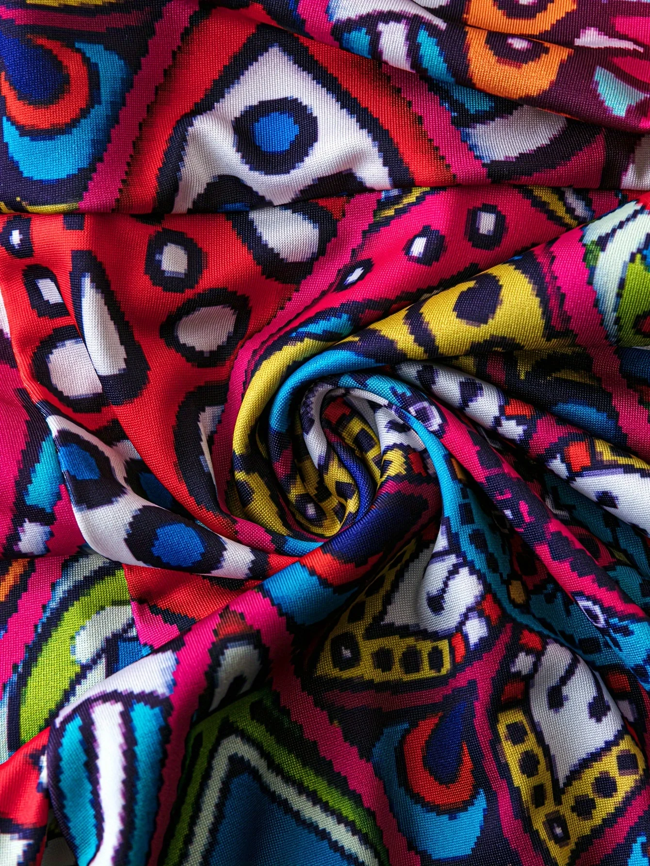 Plus Size Wide Leg Pants - Vibrant Colorblock Geometric Print, Ruched High Waist, Comfortable Casual Wear, Flattering Silhouette