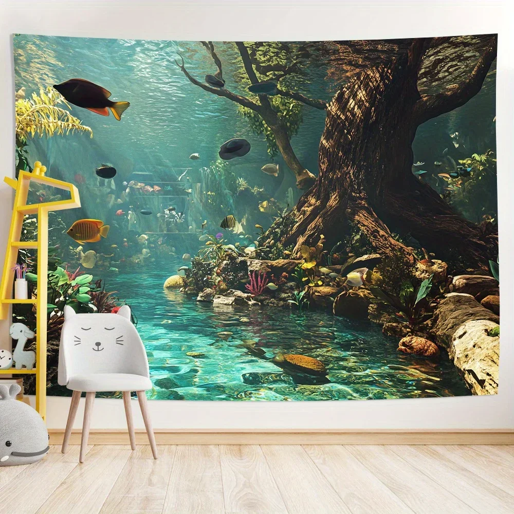 Aquarium Tapestry Polyester Fiber Wall Decoration Living Rooms Bedrooms Offices And Parties Tapestry