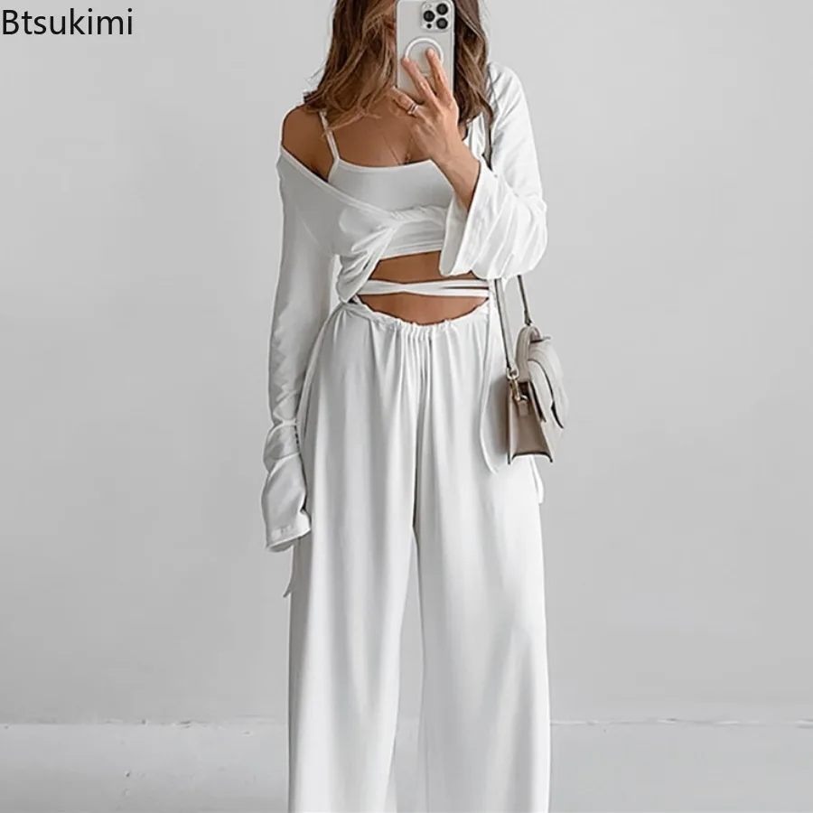 New 2025 Spring Autumn Underwear Long Pants Long Sleeve Pajama 3-Piece Set Fashionable and Comfortable Home Clothes Loungewear