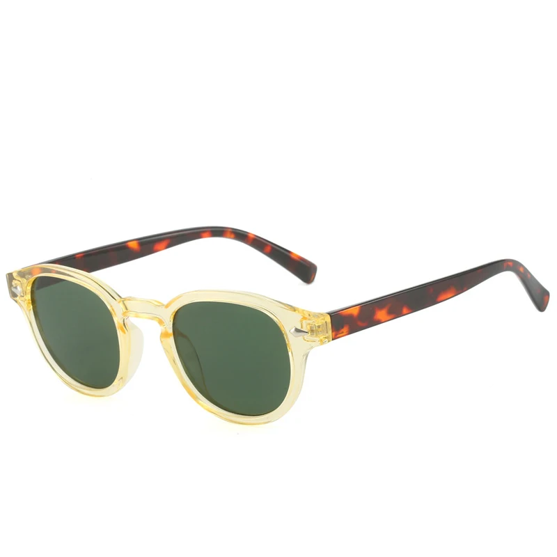 Eenvoudige vintage ronde zonnebril dames heren 2025, luxe merkontwerp, retro klinknagel, geel, blauw lens, vierkante zonnebril, vrouwelijk UV400