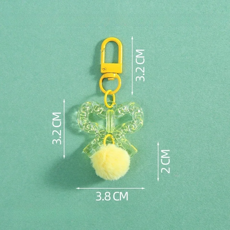 20pcs Colorful Transparent Butterfly Bow Keychain with Pom Pom Cute Bag Charm for DIY Craft